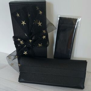 Black Faux Leather Eyeglass Case With Cleansing Cloth And Gift Box